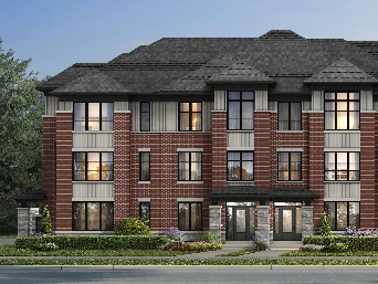 Traditional brick freehold townhome elevation at SouthCal, Caledon